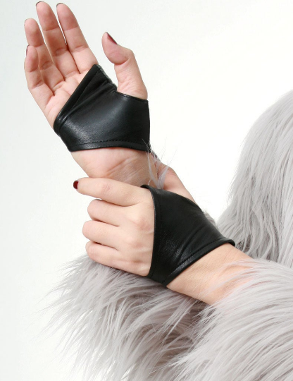 Genuine Leather Lambskin Punk Half Cropped Fingerless Mini Gloves XXS (16cm to 16.5cm)