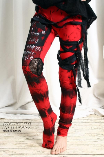 Ultra Long Goth Punk Rocker Grunge Mummy Bandage Raggedy Tie Dye Leggings/Pants