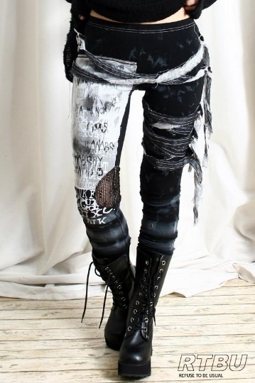 Unisex Ultra Long Zombie Gauze Punk Gothic Punk Distressed Tie Dye Legging/Pants Mesh Patch