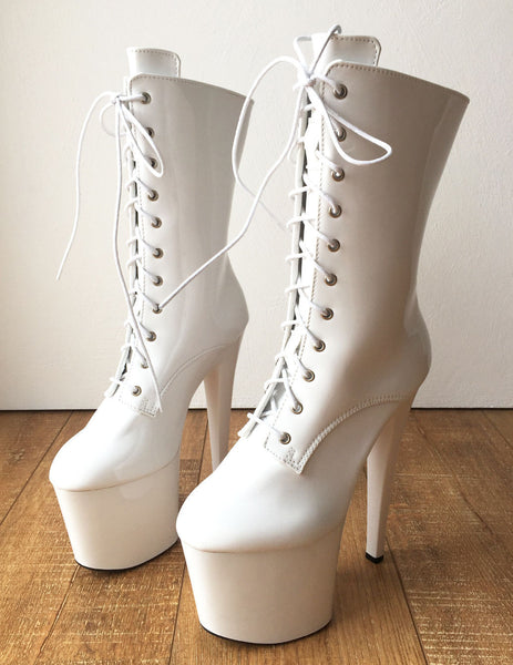 RTBU DENZEL 20cm Platform Calf Boot Fetish BDSM White Patent Custom Order