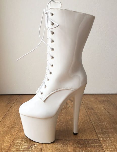 RTBU DENZEL 20cm Platform Calf Boot Fetish BDSM White Patent Custom Order