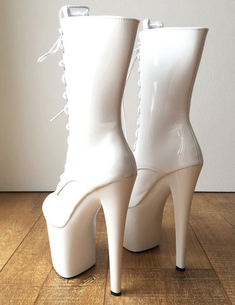 RTBU DENZEL 20cm Platform Calf Boot Fetish BDSM White Patent Custom Order