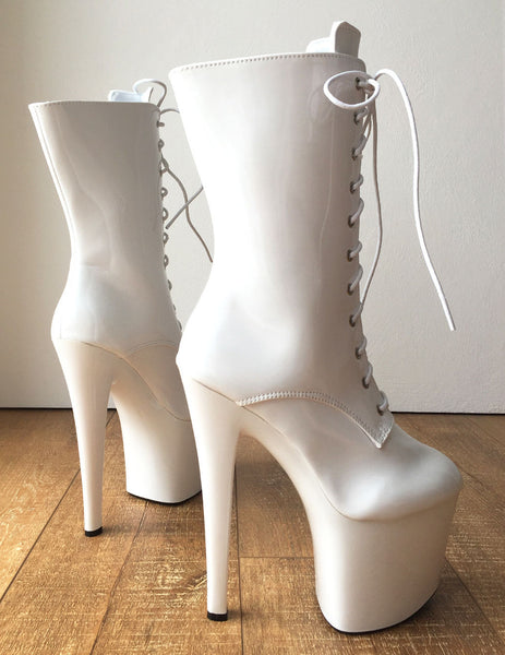 RTBU DENZEL 20cm Platform Calf Boot Fetish BDSM White Patent Custom Order