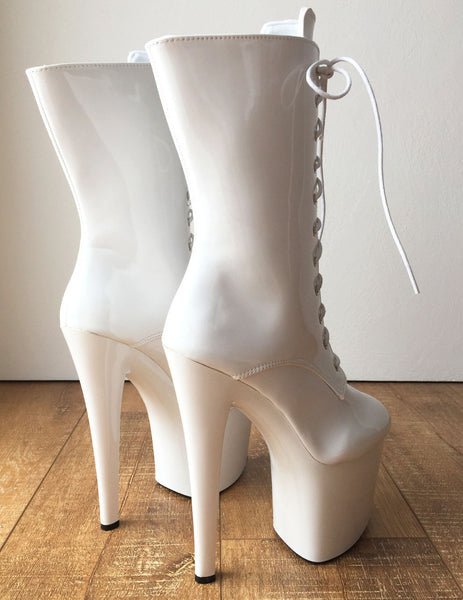 RTBU DENZEL 20cm Platform Calf Boot Fetish BDSM White Patent Custom Order