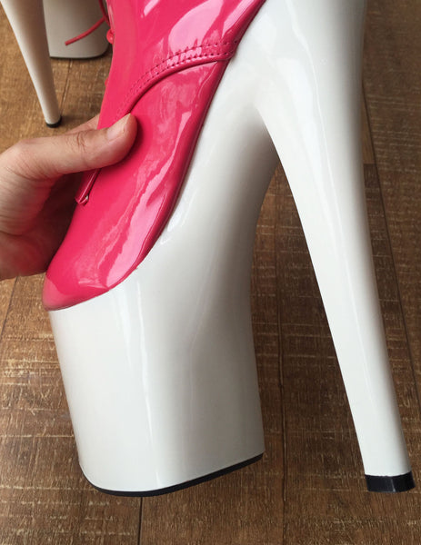 RTBU DENZEL 20cm White Platform Calf Boot Fetish BDSM Hot Pink Upper Kawaii
