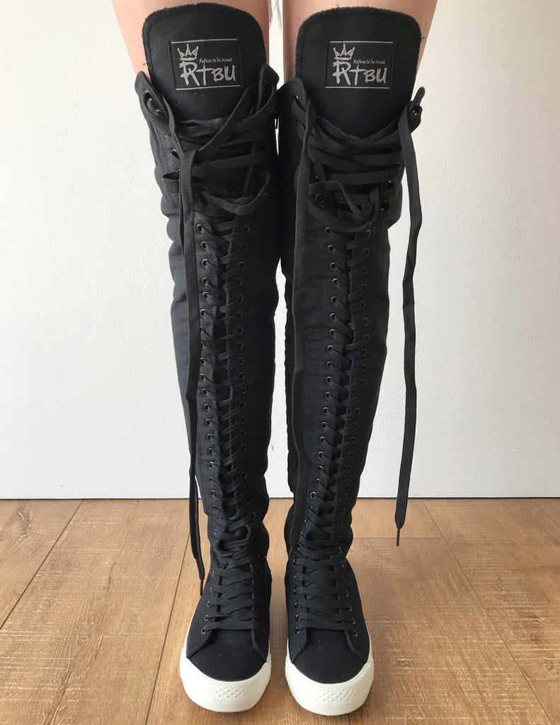 RTBU OREO 35 Hole Punk Goth Thigh Hi Canvas Laceup Zip Sneaker Boots Black RTBU OREO 35 Hole Punk Goth Thigh Hi Canvas Laceup Zip Sneaker Boots Black