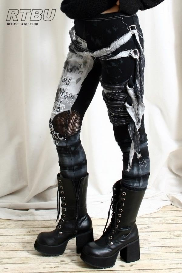 Unisex Ultra Long Zombie Gauze Punk Gothic Punk Distressed Tie Dye Legging/Pants Mesh Patch