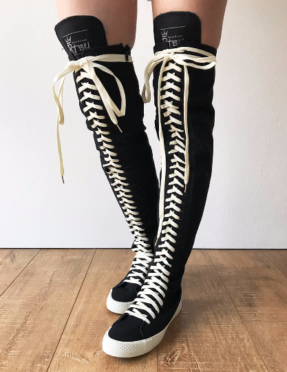 RTBU OREO 35 Hole Punk Goth Thigh Hi Canvas Laceup Zip Sneaker Boot Black