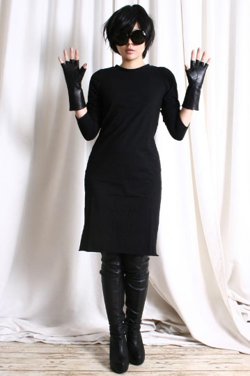 Genuine Sheepskin Leather Fashion Runway Gothic Punk Rock Lady fingerless Gloves