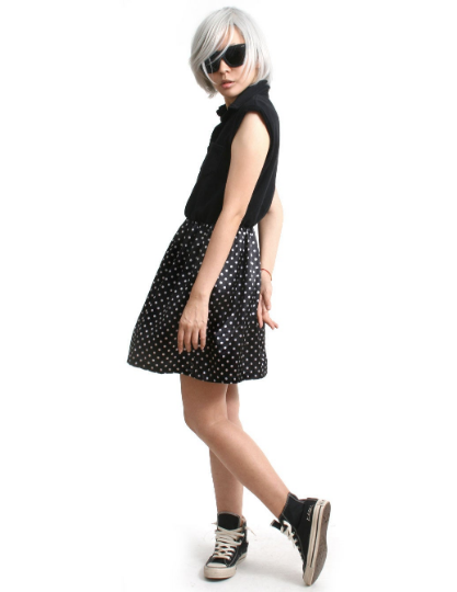 RTBU Cutie Punk Sweat Shirt Polka Dot Satin Button Sleeveless One Piece Dress