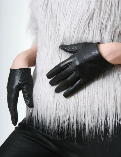 Genuine Sheepskin Leather Fashion Runway Celebrity Model Scoop Wrist Gloves