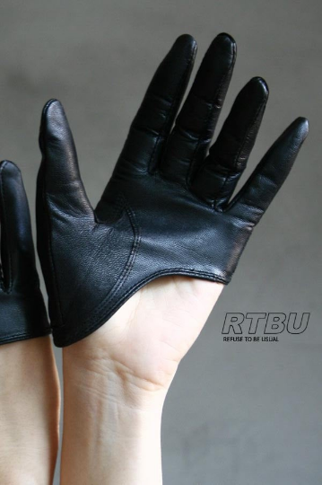 Genuine Lambskin Leather Fashion Runway Model Cut Away Punk Rocker Biker Gloves