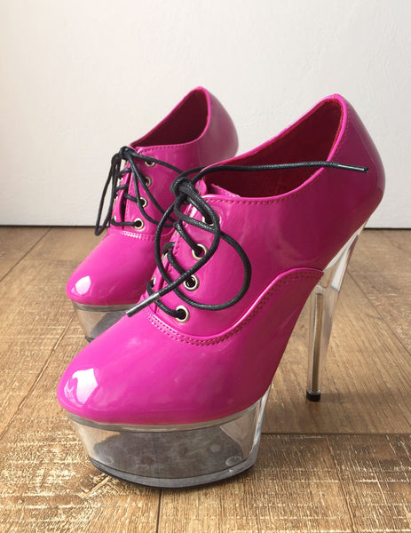 15cm Clear Ice Crystal Platform Hot Pink Oxford Bootie Extreme Heel pole dancing