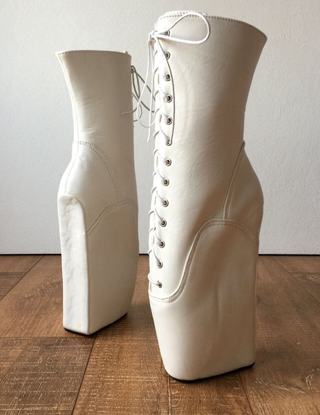 BEGIN III (No Zip) Ballet Wedge Hoof Heelless Fetish Pointe Training Matte White