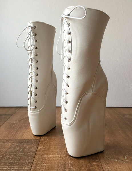 BEGIN III (No Zip) Ballet Wedge Hoof Heelless Fetish Pointe Training Matte White