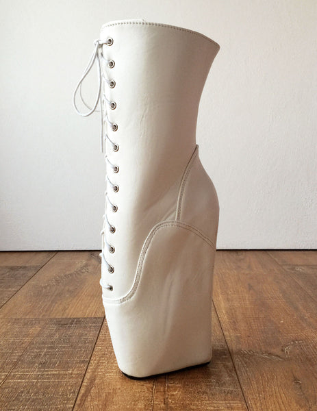 BEGIN III (No Zip) Ballet Wedge Hoof Heelless Fetish Pointe Training Matte White
