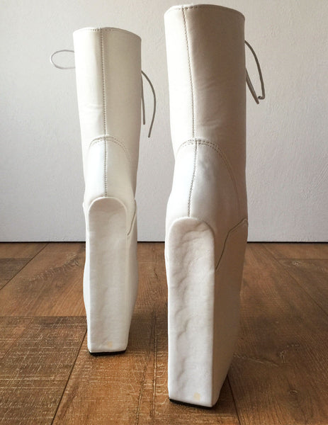 BEGIN III (No Zip) Ballet Wedge Hoof Heelless Fetish Pointe Training Matte White