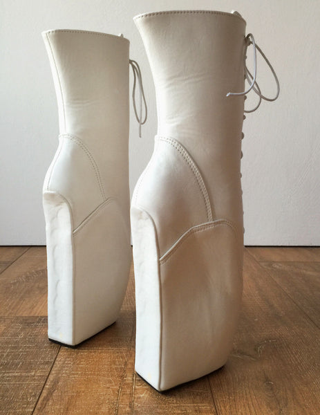 BEGIN III (No Zip) Ballet Wedge Hoof Heelless Fetish Pointe Training Matte White