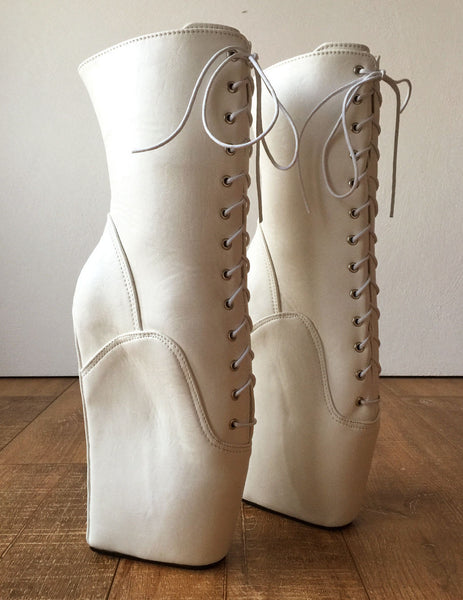 BEGIN III (No Zip) Ballet Wedge Hoof Heelless Fetish Pointe Training Matte White