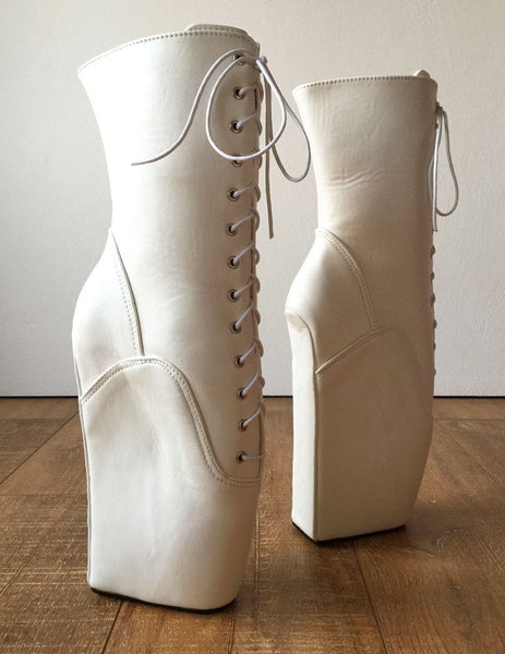 BEGIN III (No Zip) Ballet Wedge Hoof Heelless Fetish Pointe Training Matte White