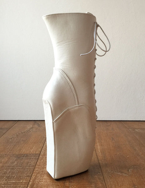 BEGIN III (No Zip) Ballet Wedge Hoof Heelless Fetish Pointe Training Matte White