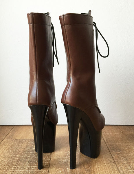 RTBU ZOE 20cm Platform Calf Lace Up Boot Extreme Fetish BDSM LARP Brown Black