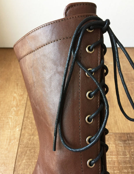 RTBU ZOE 20cm Platform Calf Lace Up Boot Extreme Fetish BDSM LARP Brown Black