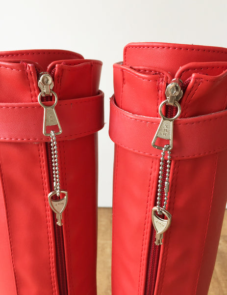 RTBU 6 KEYS Locking Zip Beginner Ballet Wedge Boots Fetish Dominatrix Red Matte