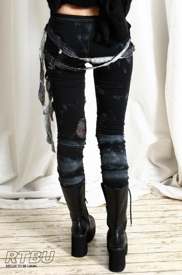 Unisex Ultra Long Zombie Gauze Punk Gothic Punk Distressed Tie Dye Legging/Pants Mesh Patch