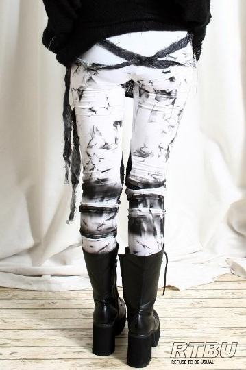 Unisex Ultra Long Gathered Punk Gothic Rocker Distressed Tie Dye Legging/Pants