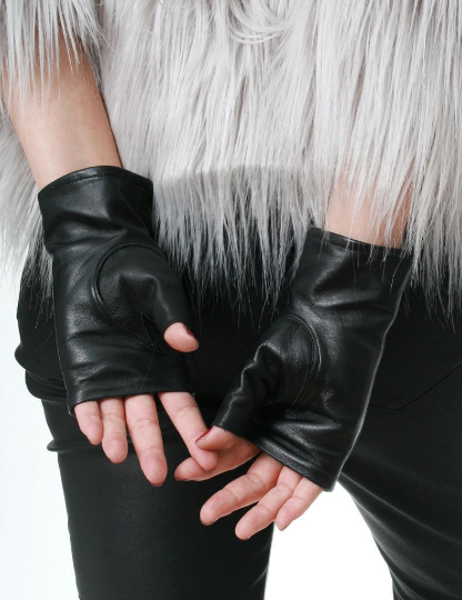 Genuine Leather Lambskin Punk Fingerless Motorcycle Biker Riding Glove Warmer