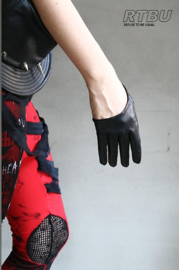 Genuine Lambskin Leather Fashion Runway Model Cut Away Punk Rocker Biker Gloves