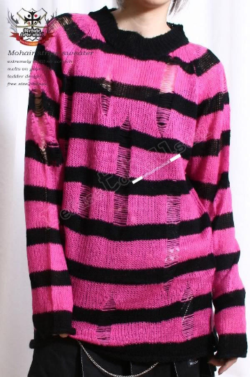 Punk Ladder Sweater Acrylic Mohair Knit Pullover HOT PINK NEON Stripe 6 Stripes