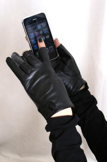 Genuine Sheepskin Leather Punk Rock 3 Fingerless Glove for iphone Touch Screen (for 17 to 18cm palm)