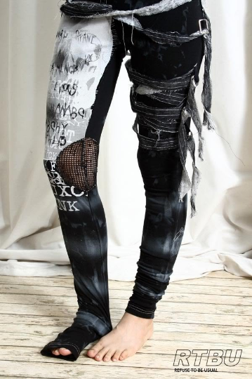 Unisex Ultra Long Zombie Gauze Punk Gothic Punk Distressed Tie Dye Legging/Pants Mesh Patch