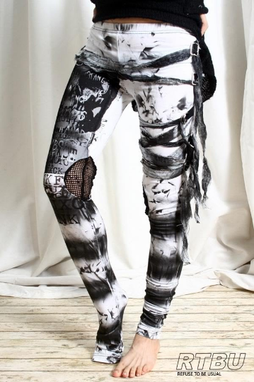 Unisex Ultra Long Gathered Punk Gothic Rocker Distressed Tie Dye Leggi –  Refuse to be Usual