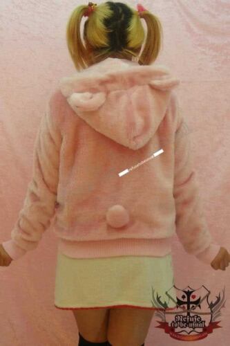 Pink Q BEAR 1/3 Mask Teddy Ear Hoody Punk Plush Faux Fur Parka Jacket Lined