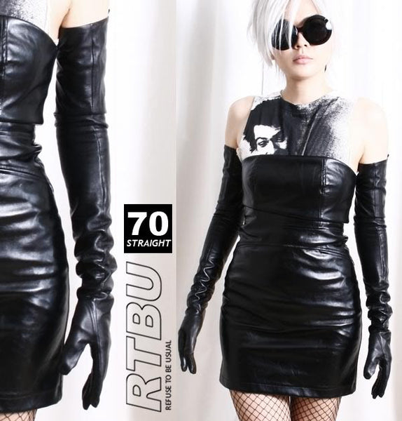 28cm Mid-forearm Genuine Leather Runway Fashion Formal Party Cosplay Lady Gloves