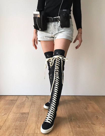 RTBU OREO 35 Hole Punk Goth Thigh Hi Canvas Laceup Zip Sneaker Boot Black