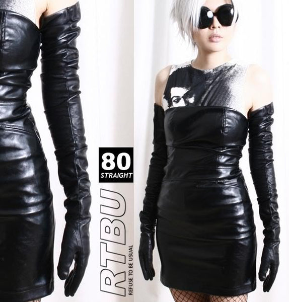 28cm Mid-forearm Genuine Leather Runway Fashion Formal Party Cosplay Lady Gloves