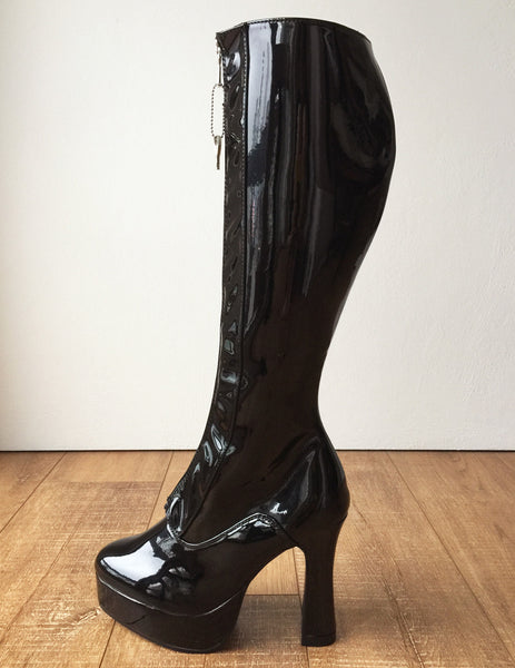 RTBU ADNAN Secret Locking Zip 12cm Spool Hidden Shoe Lace Knee Boots BDSM Fetish