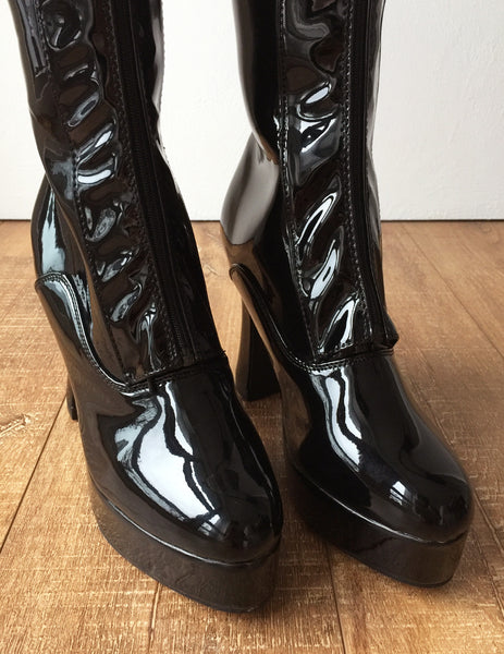 RTBU ADNAN Secret Locking Zip 12cm Spool Hidden Shoe Lace Knee Boots BDSM Fetish