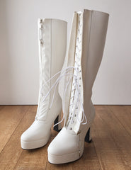 RTBU ADNAN Secret Locking Zip 12cm Spool Hidden Shoe Lace Knee Boots BDSM Fetish White Matte
