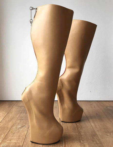 RTBU ALPHA Heavy Hoof Sole Heelless Lockable/Locking Knee Hi Camel Matte Open Zip