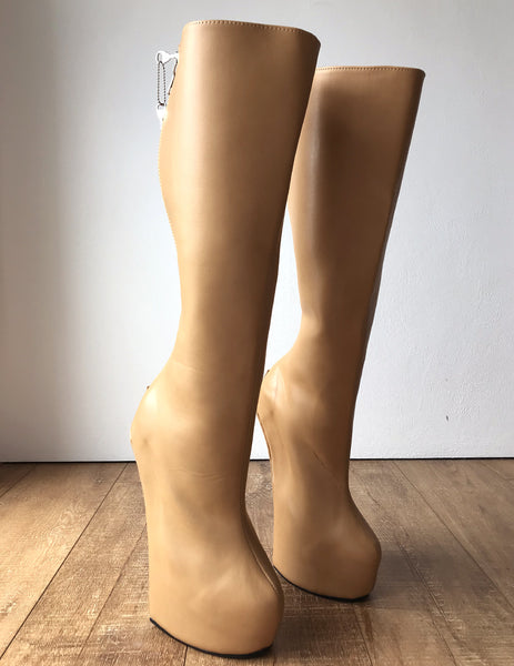 RTBU ALPHA Heavy Hoof Sole Heelless Lockable/Locking Knee Hi Camel Matte Open Zip