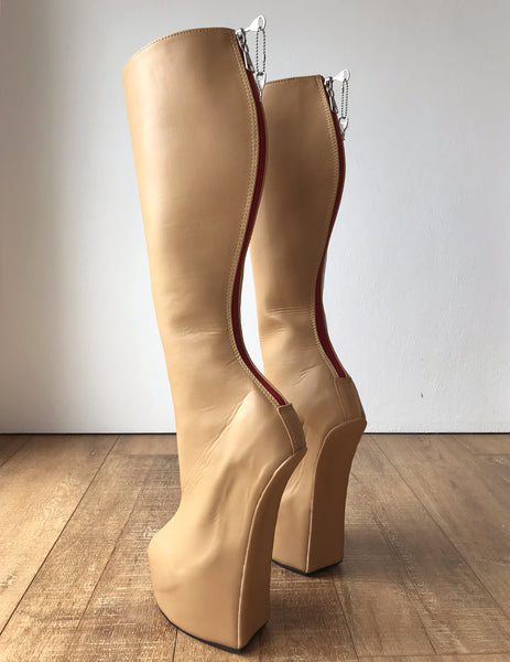 RTBU ALPHA Heavy Hoof Sole Heelless Lockable/Locking Knee Hi Camel Matte Open Zip