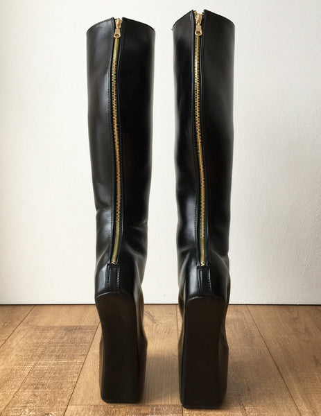 RTBU ANTON Heavy Hoof Heelless Knee Pony Stallion Golden Metal Zip Black Matte