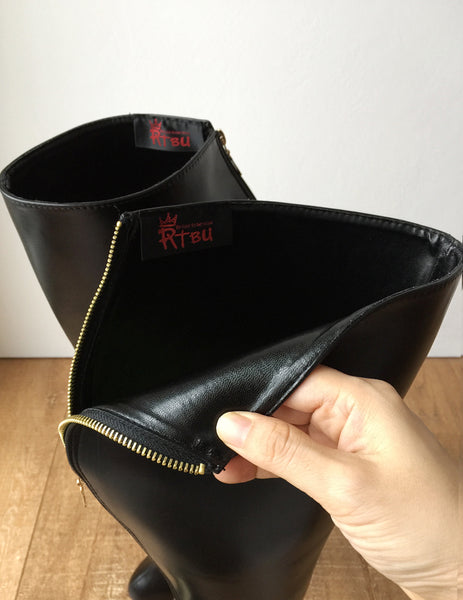 RTBU ANTON Heavy Hoof Heelless Knee Pony Stallion Golden Metal Zip Black Matte