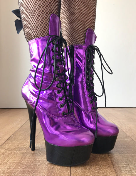 RTBU BABE 15cm Platform Ankle Lace up Zip Bootie Kawaii Punk Metallic Purple