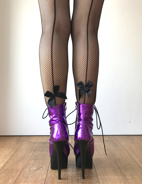 RTBU BABE 15cm Platform Ankle Lace up Zip Bootie Kawaii Punk Metallic Purple